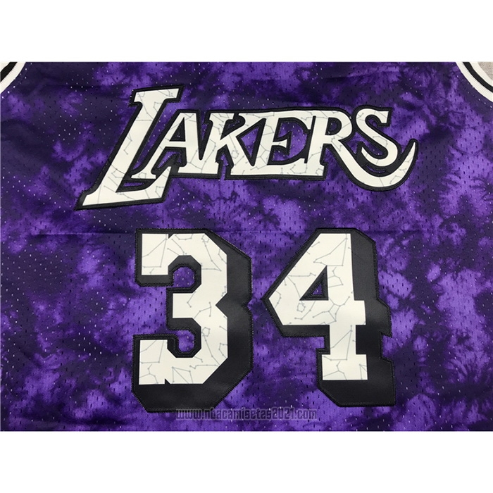 Camiseta Los Angeles Laker Shaquille O'neal #34 Galaxy Violeta